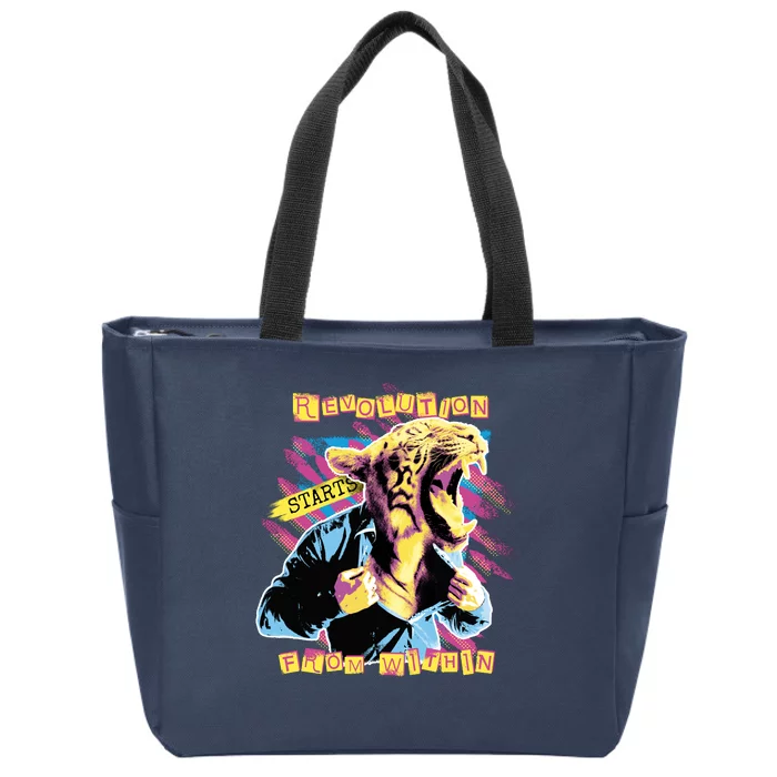 Revolution Starts From Within Lion Quote Zip Tote Bag