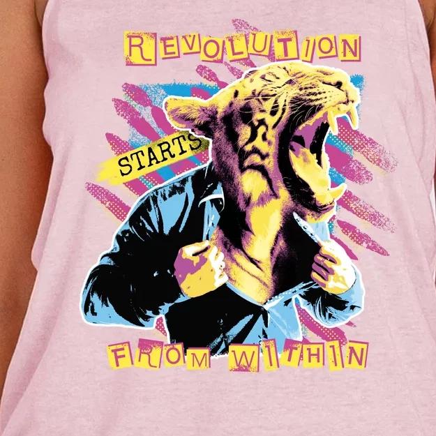 Revolution Starts From Within Lion Quote Women's Knotted Racerback Tank