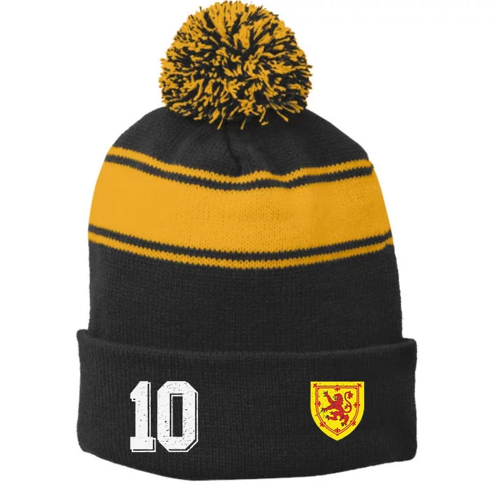 Retro Scotland Football For Scottish Fans Of Soccer Stripe Pom Pom Beanie