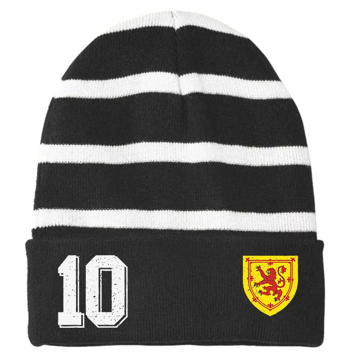 Retro Scotland Football For Scottish Fans Of Soccer Striped Beanie with Solid Band