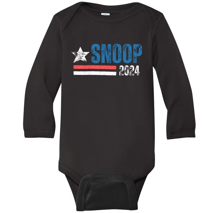 Retro Stripe Funny Snoop Vintage Election 2024 Gifts Baby Long Sleeve Bodysuit