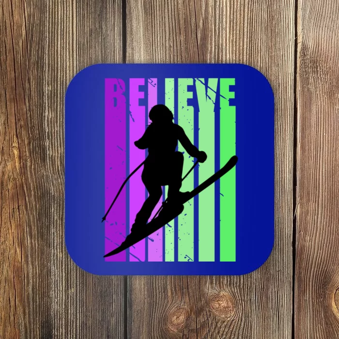 Retro Skiing Females Downhill Skiing Alpine Ski Funny Gift Coaster