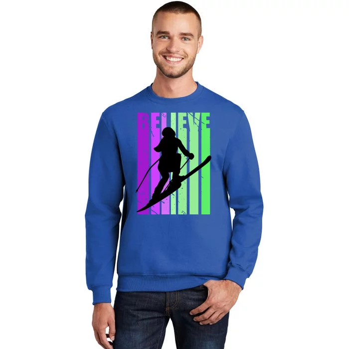 Retro Skiing Females Downhill Skiing Alpine Ski Funny Gift Tall Sweatshirt