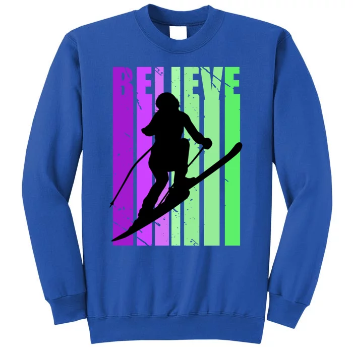 Retro Skiing Females Downhill Skiing Alpine Ski Funny Gift Tall Sweatshirt