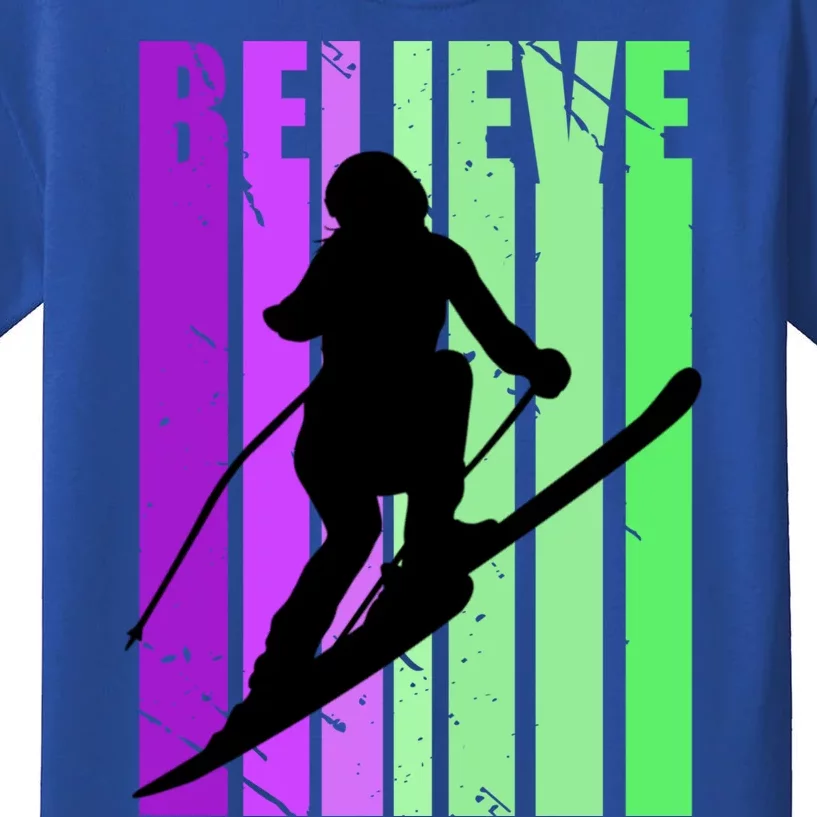 Retro Skiing Females Downhill Skiing Alpine Ski Funny Gift Kids T-Shirt