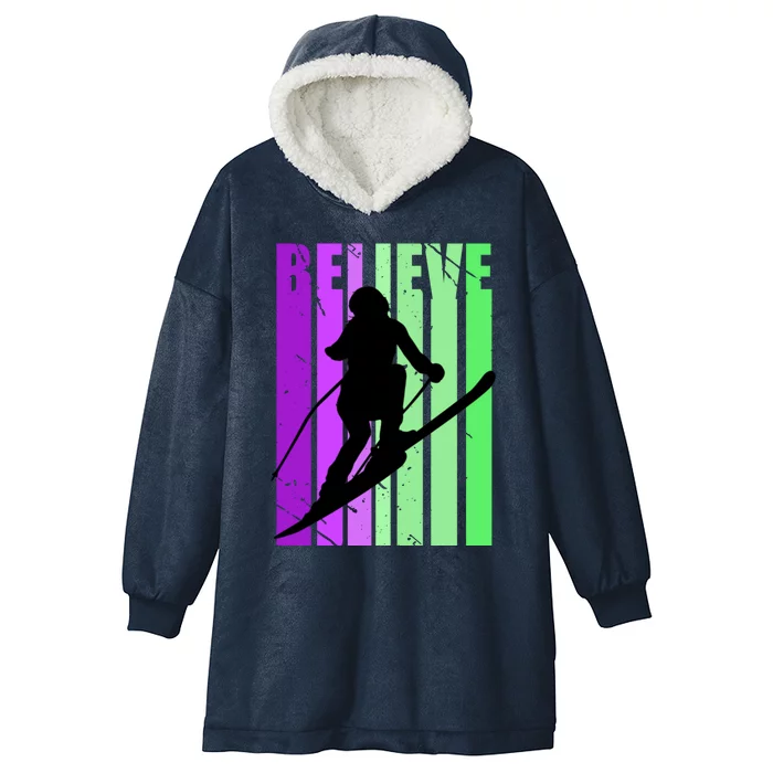 Retro Skiing Females Downhill Skiing Alpine Ski Funny Gift Hooded Wearable Blanket