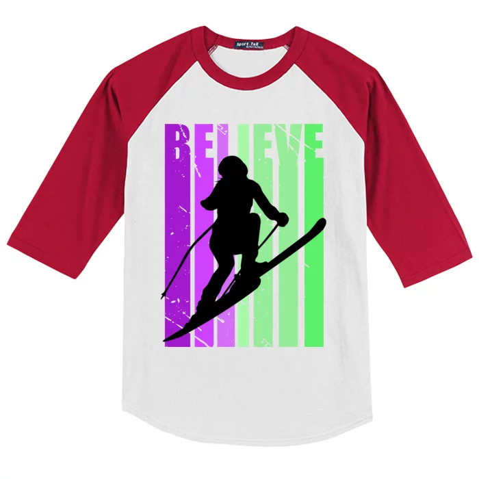 Retro Skiing Females Downhill Skiing Alpine Ski Funny Gift Kids Colorblock Raglan Jersey