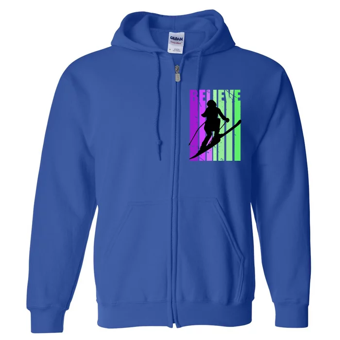 Retro Skiing Females Downhill Skiing Alpine Ski Great Gift Full Zip Hoodie