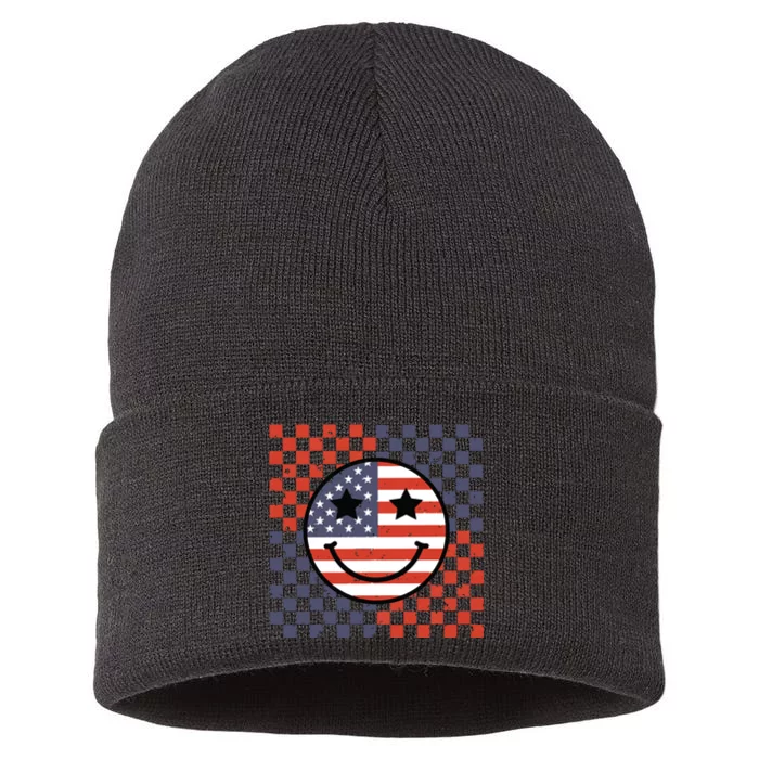 Retro Smile Face Flag Sustainable Knit Beanie