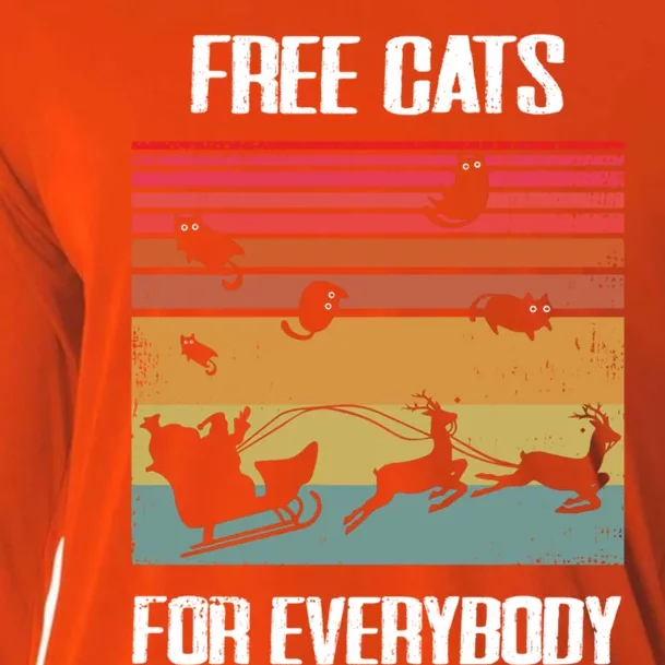 Retro Santa Free Cats For Everybody Sarcastic Christmas Meaningful Gift Cooling Performance Long Sleeve Crew