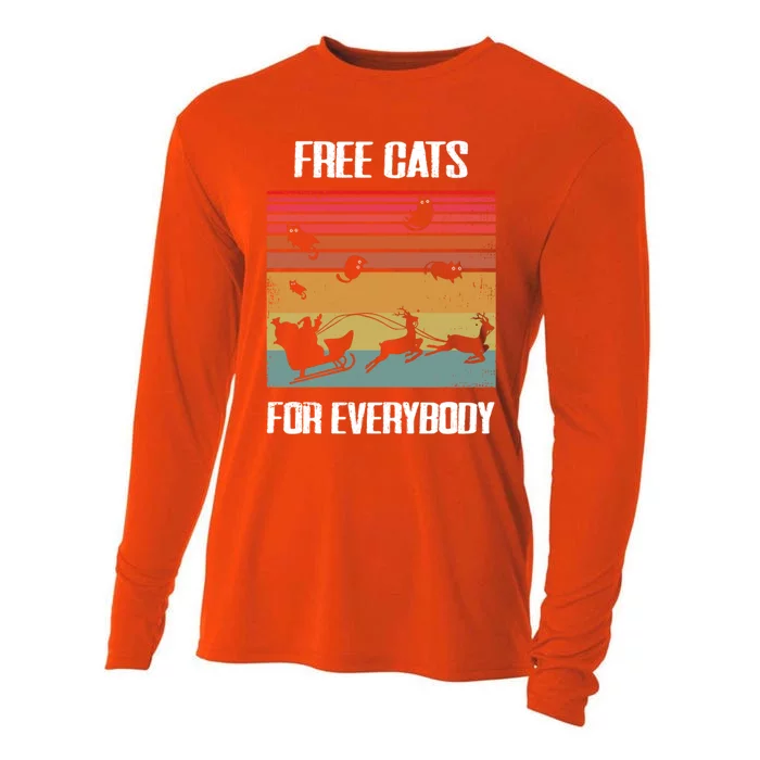 Retro Santa Free Cats For Everybody Sarcastic Christmas Meaningful Gift Cooling Performance Long Sleeve Crew