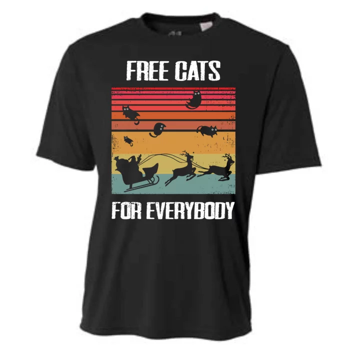 Retro Santa Free Cats For Everybody Sarcastic Christmas Meaningful Gift Cooling Performance Crew T-Shirt