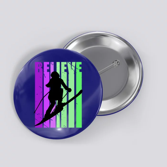 Retro Skiing Females Downhill Skiing Alpine Ski Meaningful Gift Button