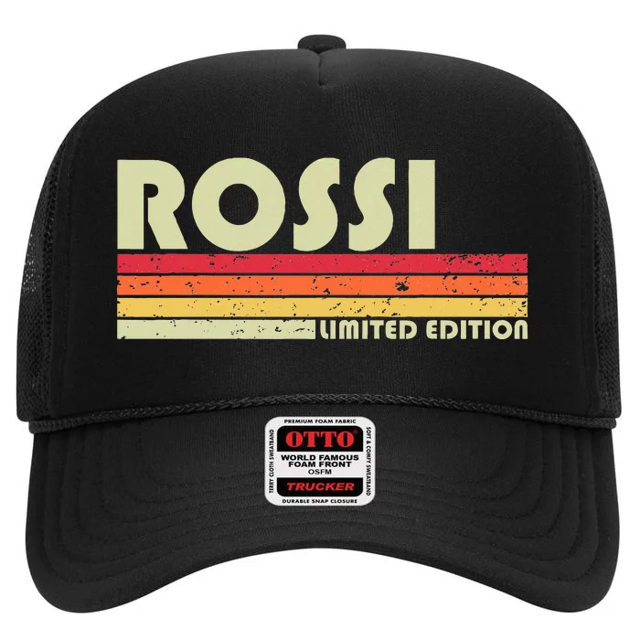 Rossi Surname Funny Retro Vintage 80s 90s Birthday Reunion High Crown Mesh Trucker Hat