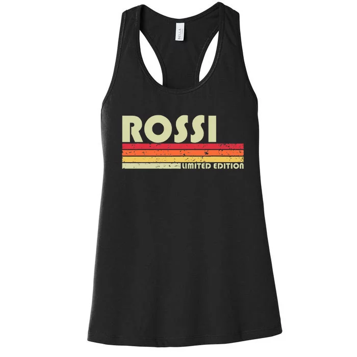 Rossi Surname Funny Retro Vintage 80s 90s Birthday Reunion Women's Racerback Tank