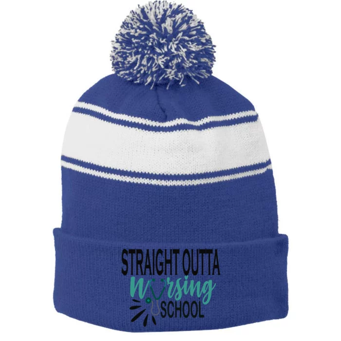 Rn School Graduation Funny Gift Straight Outta Nursing School Gift Stripe Pom Pom Beanie