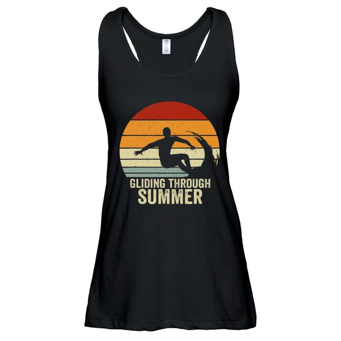 Retro Surfer Gliding through Summer Vintage Surfing Ladies Essential Flowy Tank