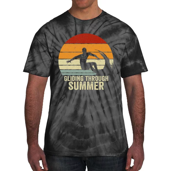 Retro Surfer Gliding through Summer Vintage Surfing Tie-Dye T-Shirt