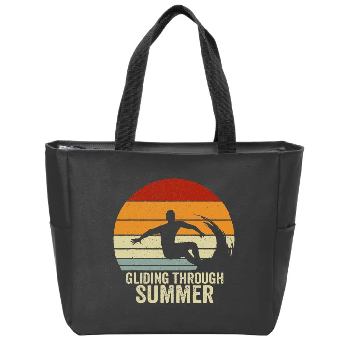 Retro Surfer Gliding through Summer Vintage Surfing Zip Tote Bag