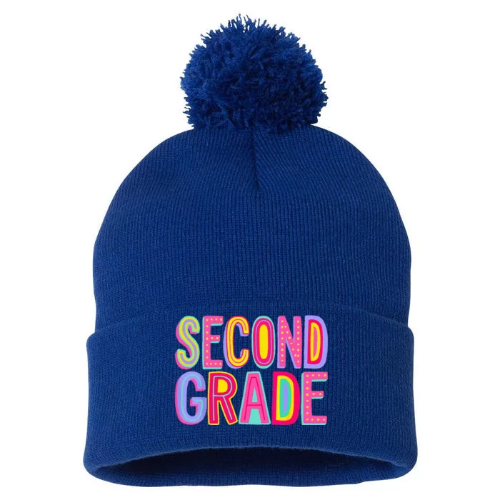 Retro Second Grade Rainbow Vibes Back To School 2nd Grade Pom Pom 12in Knit Beanie