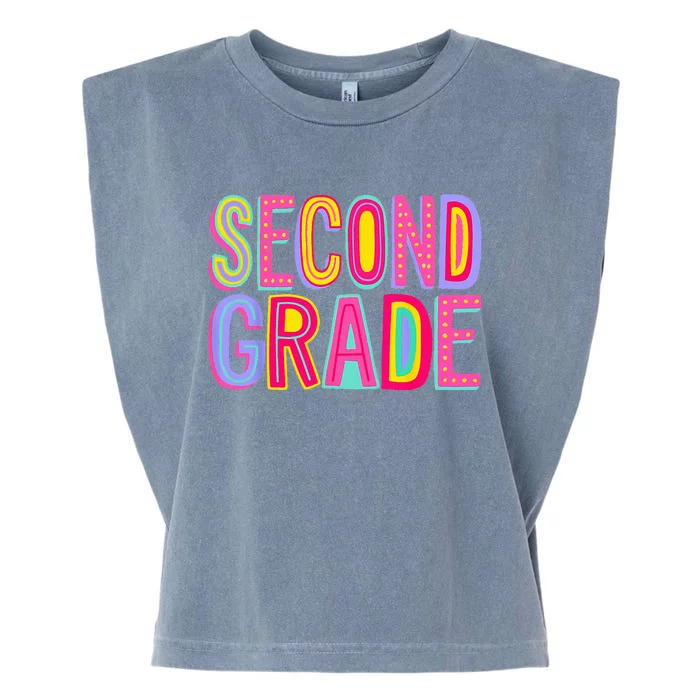 Retro Second Grade Rainbow Vibes Back To School 2nd Grade Garment-Dyed Women's Muscle Tee