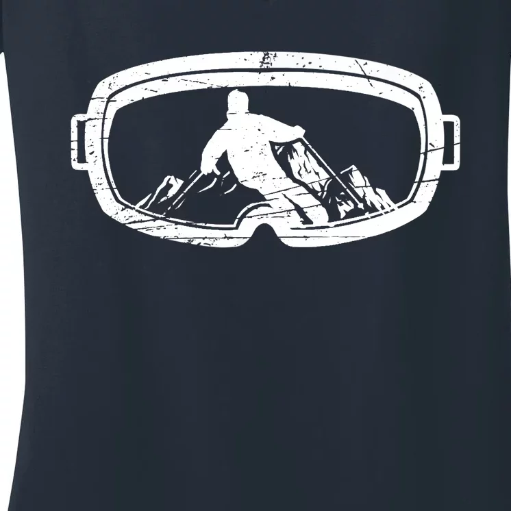 Retro Ski Goggles For An Alpine Skier Women's V-Neck T-Shirt