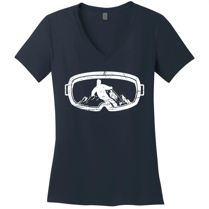 Retro Ski Goggles For An Alpine Skier Women's V-Neck T-Shirt