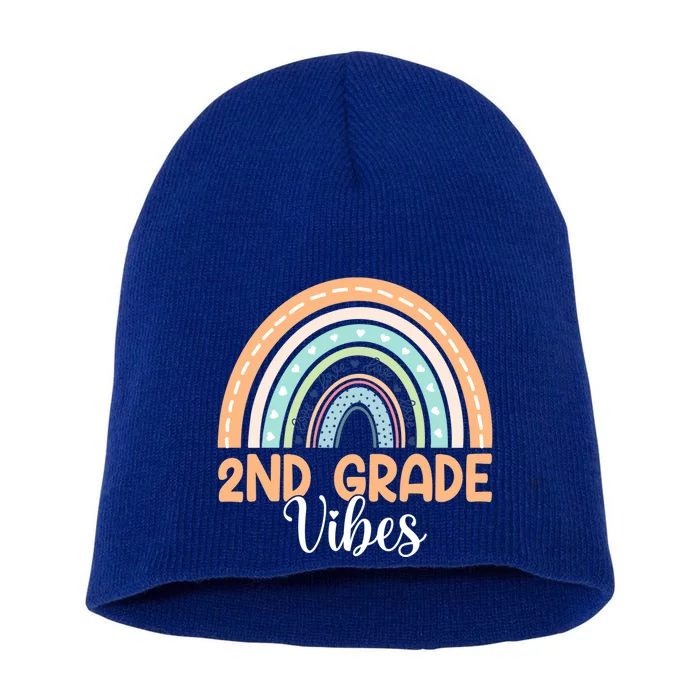 Rainbow Second Grade Vibes 2Nd Grade Teacher Back To School Cute Gift Short Acrylic Beanie