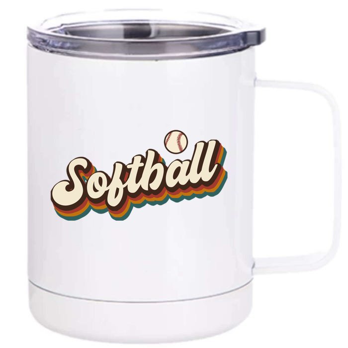 Retro Softball Graphic Softball Gift Front & Back 12oz Stainless Steel Tumbler Cup