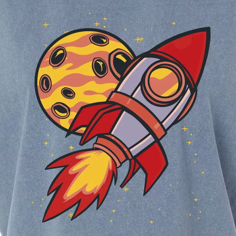 Rocket Spaceship Galaxy Retro Garment-Dyed Women's Muscle Tee