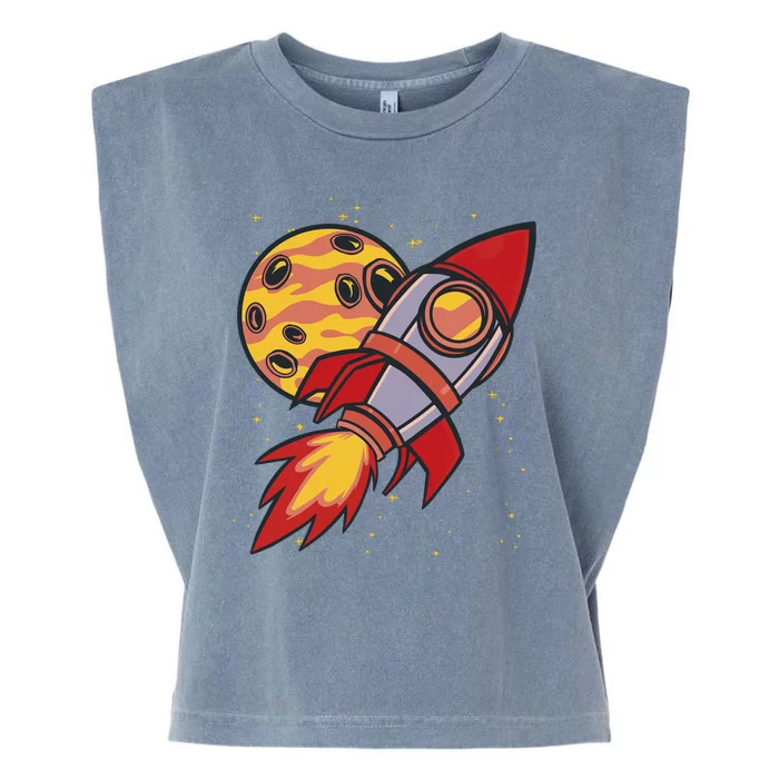 Rocket Spaceship Galaxy Retro Garment-Dyed Women's Muscle Tee