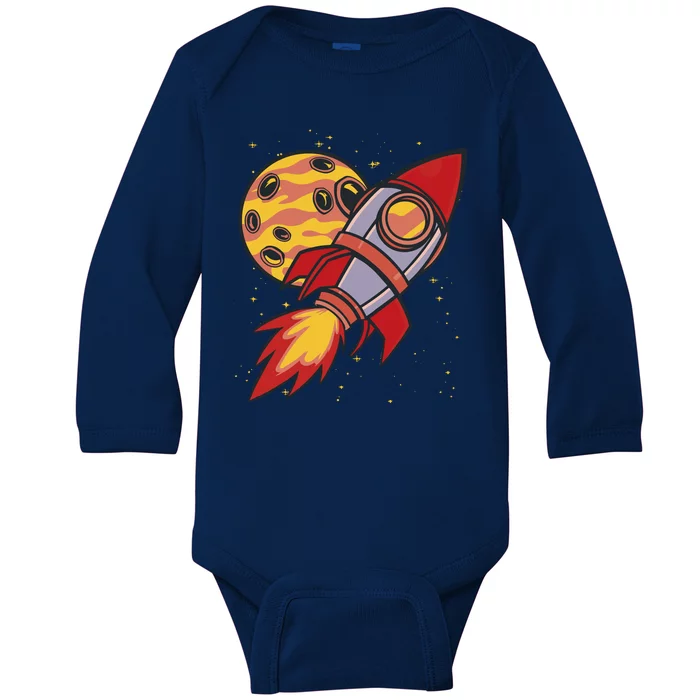 Rocket Spaceship Galaxy Retro Baby Long Sleeve Bodysuit