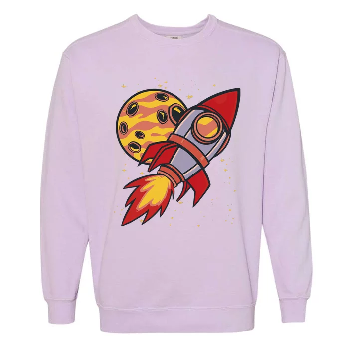 Rocket Spaceship Galaxy Retro Garment-Dyed Sweatshirt