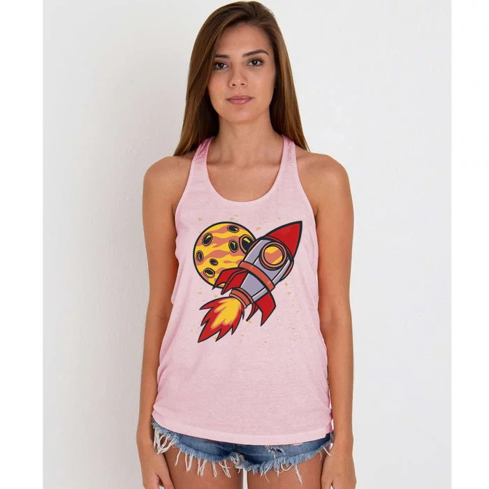 Rocket Spaceship Galaxy Retro Women's Knotted Racerback Tank