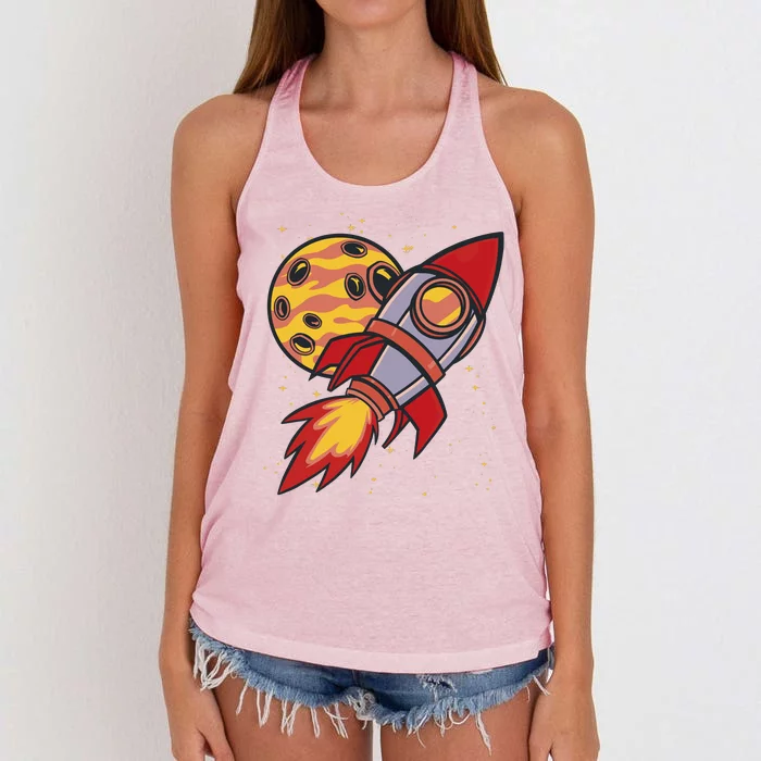 Rocket Spaceship Galaxy Retro Women's Knotted Racerback Tank