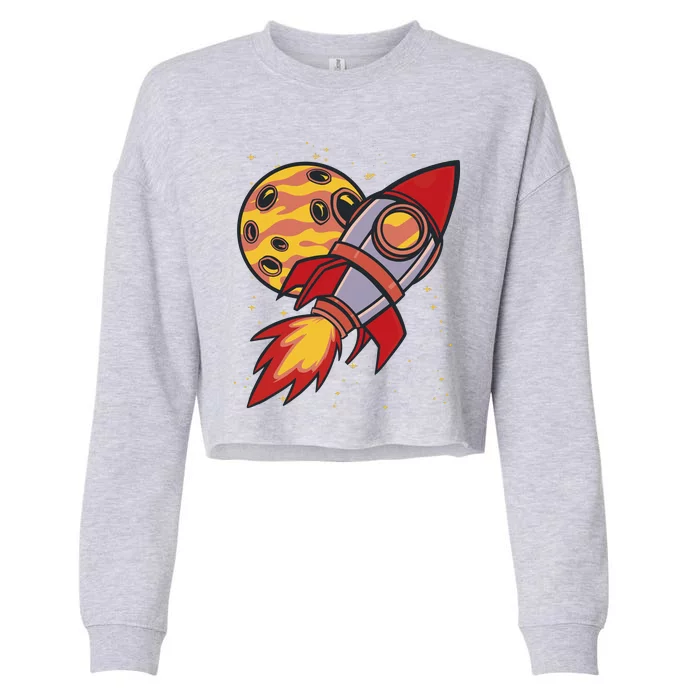 Rocket Spaceship Galaxy Retro Cropped Pullover Crew