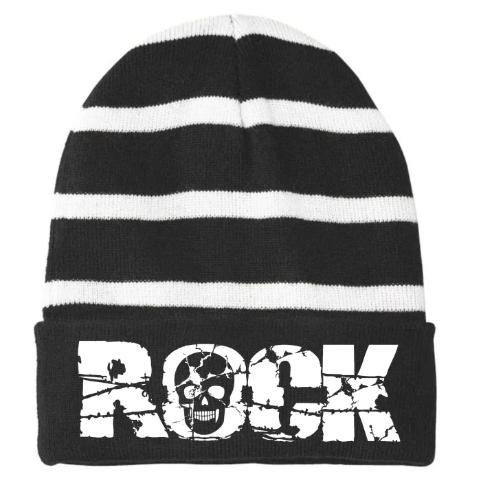 Rock Skull Grunge Striped Beanie with Solid Band