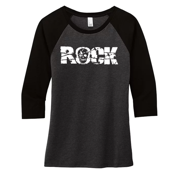 Rock Skull Grunge Women's Tri-Blend 3/4-Sleeve Raglan Shirt