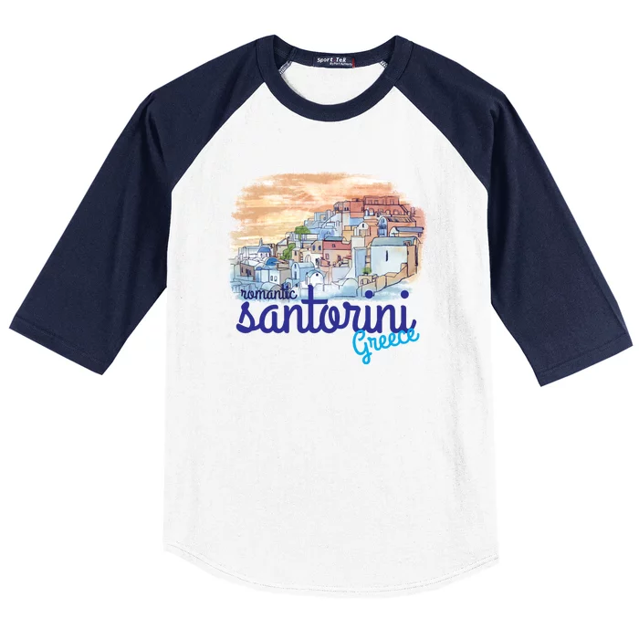 Romantic Santorini Greece Baseball Sleeve Shirt