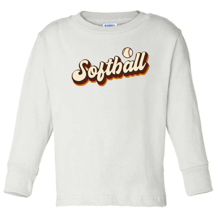 Retro Softball Graphic Softball Toddler Long Sleeve Shirt