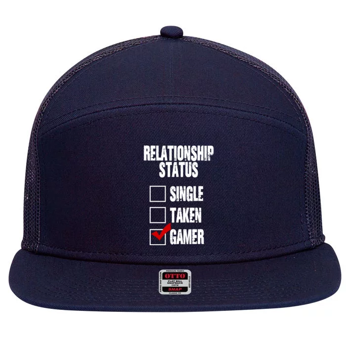 Relationship Status Gamer Funny 7 Panel Mesh Trucker Snapback Hat