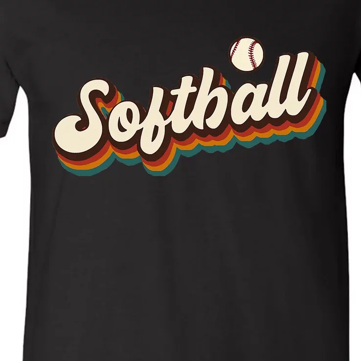 Retro Softball Graphic Softball V-Neck T-Shirt