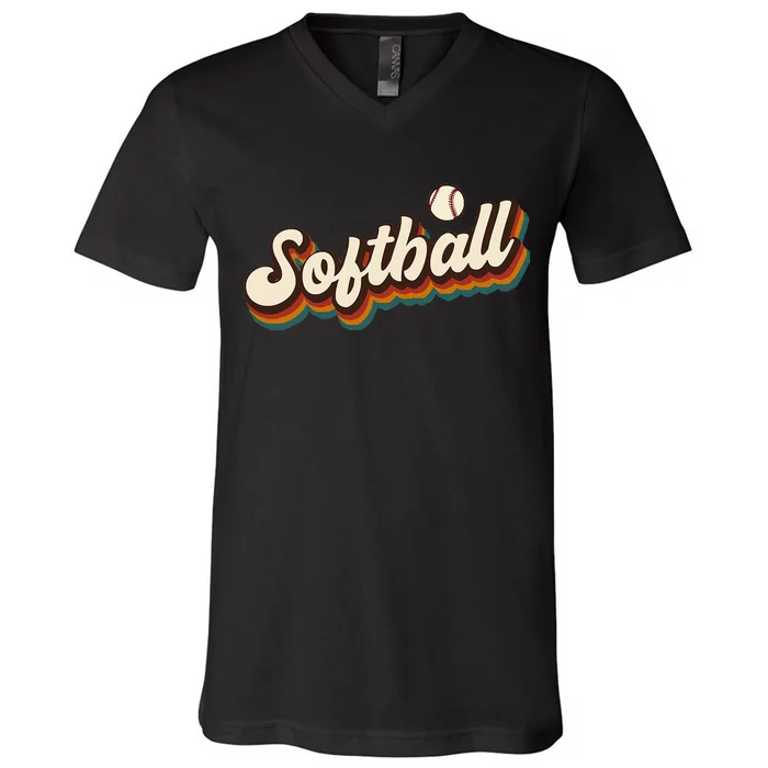 Retro Softball Graphic Softball V-Neck T-Shirt