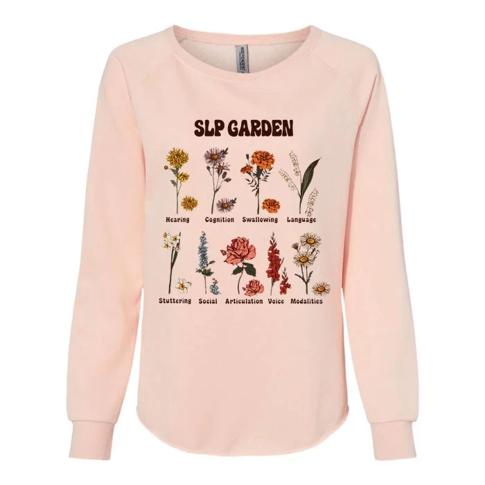 Retro Slp Garden Wildflowers Speech Language Pathologist Womens California Wash Sweatshirt