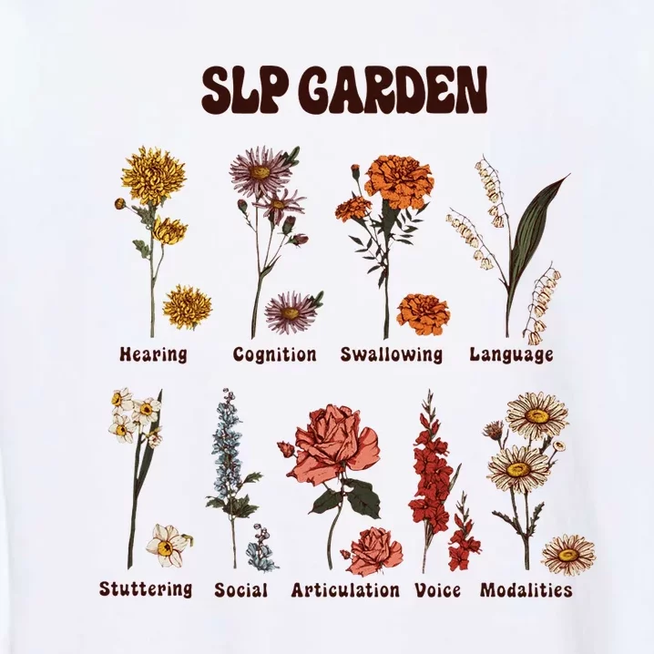 Retro Slp Garden Wildflowers Speech Language Pathologist Garment-Dyed Sweatshirt