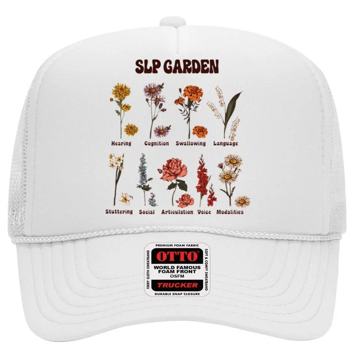 Retro Slp Garden Wildflowers Speech Language Pathologist High Crown Mesh Trucker Hat