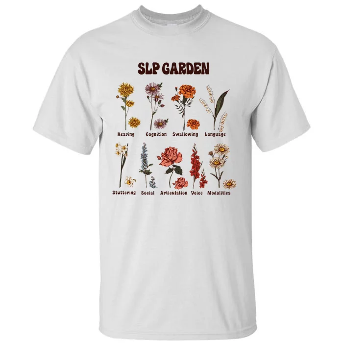 Retro Slp Garden Wildflowers Speech Language Pathologist Tall T-Shirt