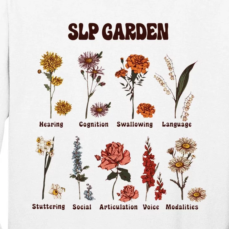 Retro Slp Garden Wildflowers Speech Language Pathologist Tall Long Sleeve T-Shirt