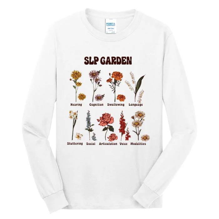 Retro Slp Garden Wildflowers Speech Language Pathologist Tall Long Sleeve T-Shirt