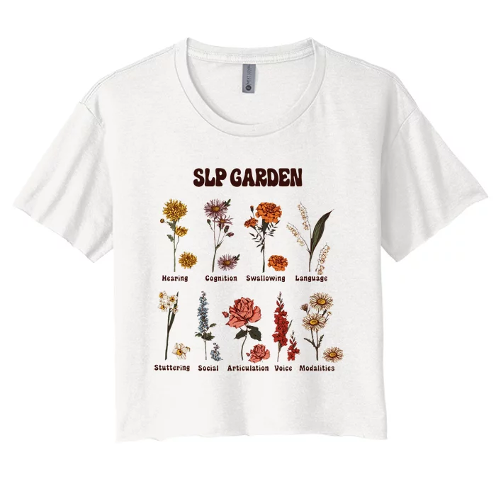 Retro Slp Garden Wildflowers Speech Language Pathologist Women's Crop Top Tee